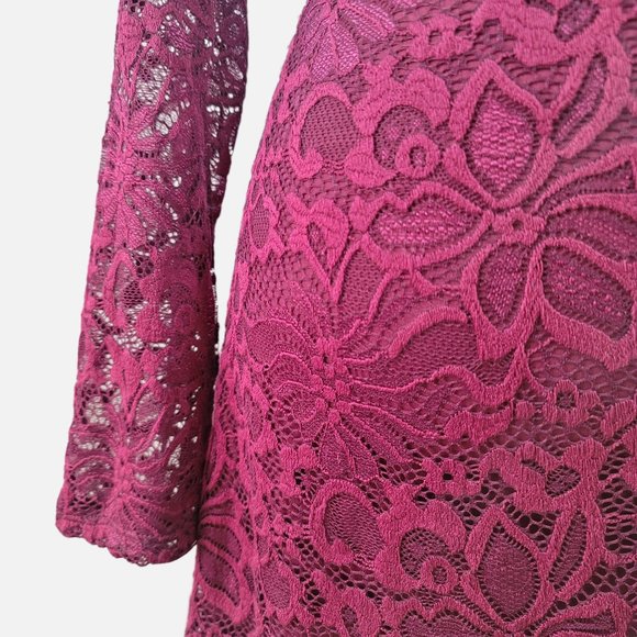 Francesca's Burgundy Bell Sleeved Lace Dress - Size Small - Picture 3 of 13
